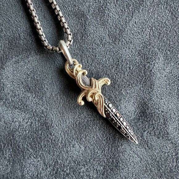 David Yurman Waves Dagger w/ 18K Gold & Black Diamonds Necklace - 2.7mm - 22" - Picture 6 of 16